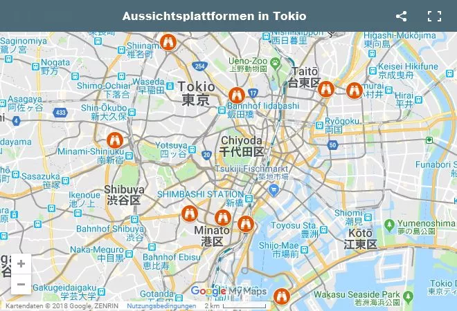 Google Maps Karte Aussichtsplattformen in Tokio