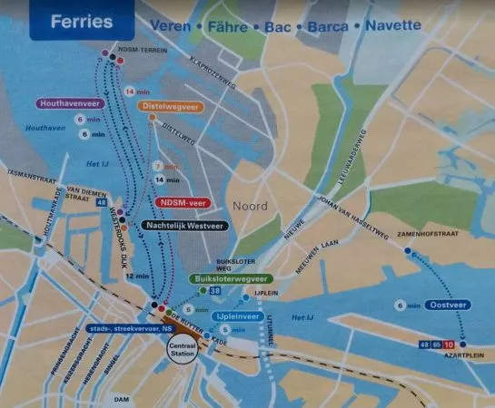 Linienplan der Fähren in Amsterdam