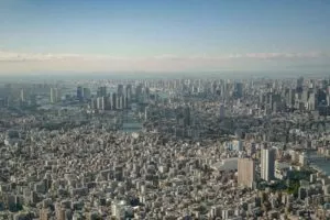 Blick auf Nihombashi und Bucht von Tokio