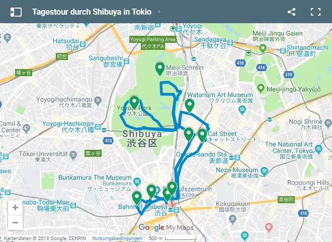 Google Maps Karte Tagestour Shibuya