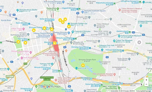 TOP 11 Sehenswürdigkeiten in Shinjuku auf  einer Google Maps Karte