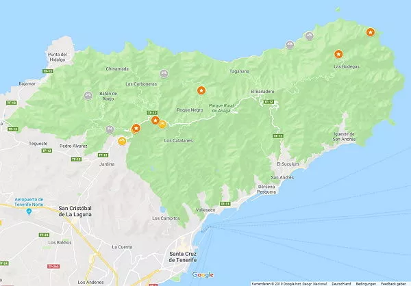 Google Maps Karte vom Anaga Gebirge auf Teneriffa