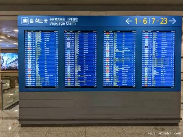 Infotafel für Gepäckausgabe im Flughafen Incheon