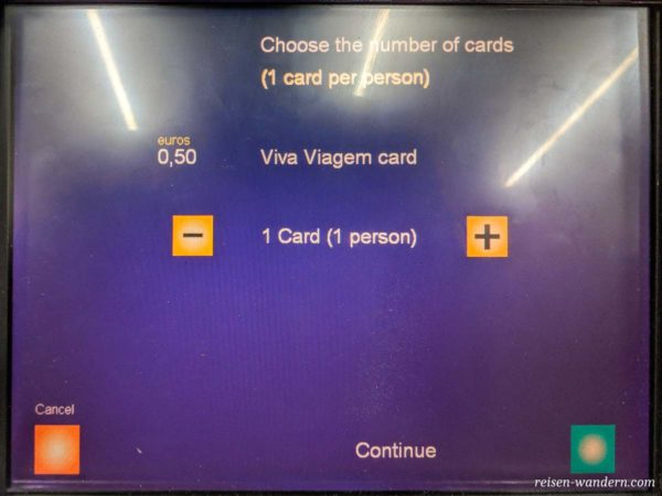 Auswahlbildschirm für Anzahl Via Viagem Card