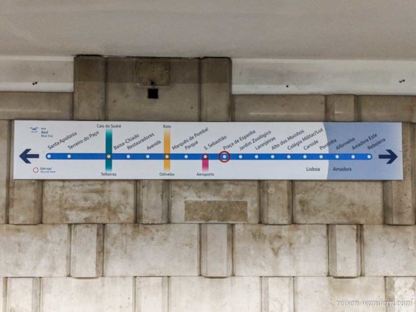 Linienübersicht der blauen U-Bahn in Lissabon