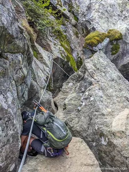 Einstieg zum 2. Abschnitt des Höllenrachen Klettersteig
